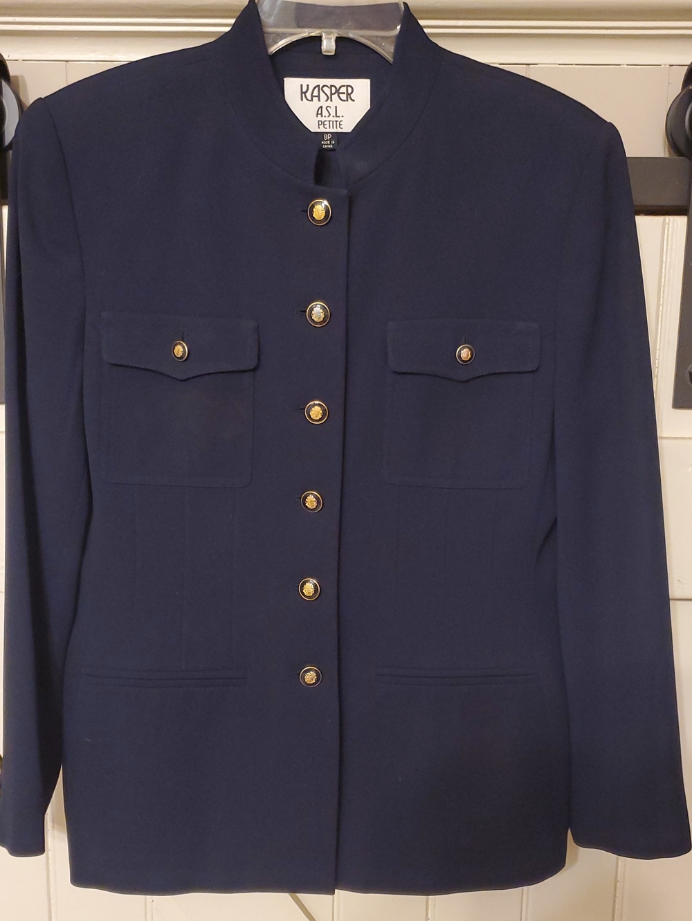 Kasper ASL Petite Navy Military-Style Button Jacket